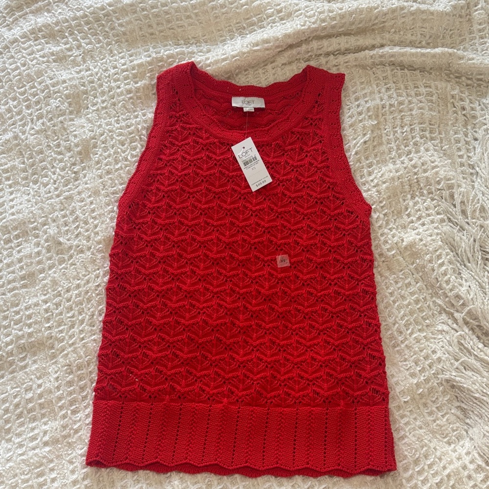 LOFT Vibrant Red Knit Top NWT
